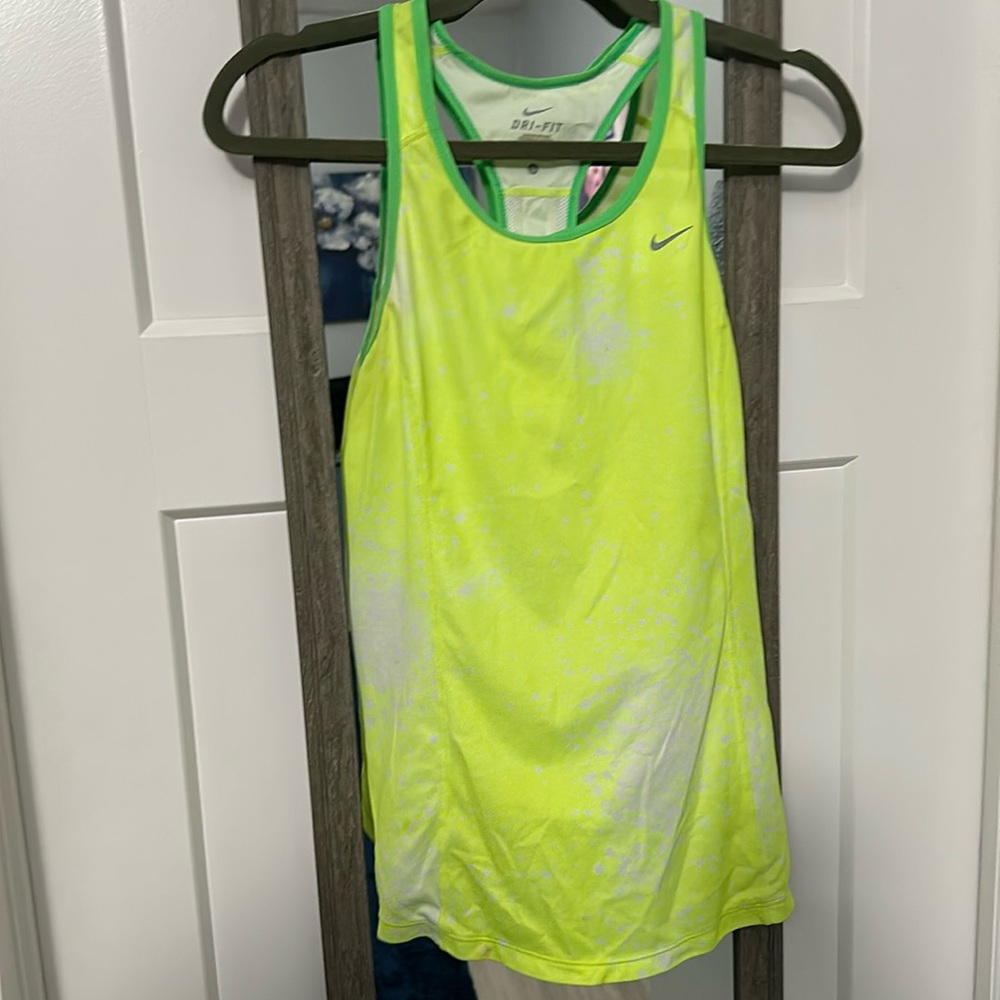 Nike lime green and white racer back style tank top size small!